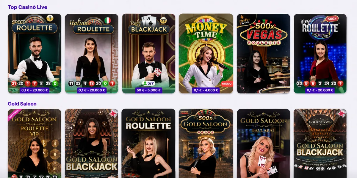 Giochi di casinò live e tavolo Gold Saloon su Robocat Casino